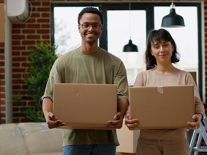 cheerful people moving